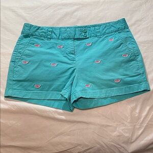 Vineyard Vines Teal Embroidered Whale Cotton Shorts